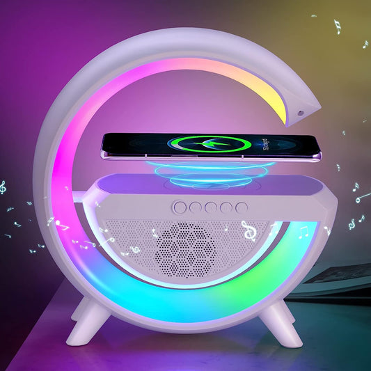 Cargador Inalámbrico, Parlante Bluetooth, Lámpara USB y Radio