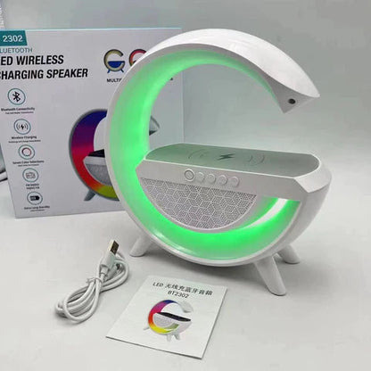 Cargador Inalámbrico, Parlante Bluetooth, Lámpara USB y Radio